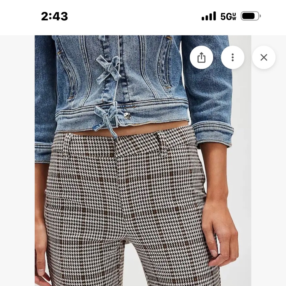 Free People Molly Slim Plaid Brown and White Pants Size 8